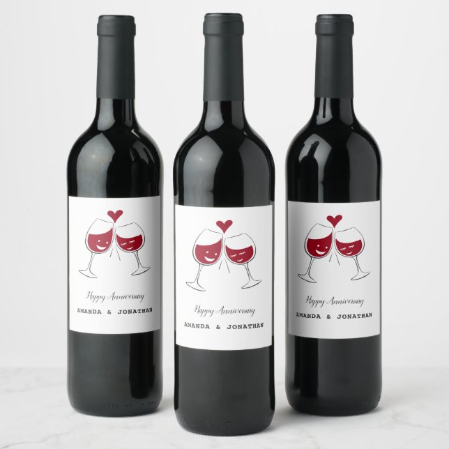 Étiquette Pour Bouteilles De Vin Joyeux anniversaire Mariage Red Wine Heart (Bouteilles)