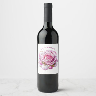 Étiquette Pour Bouteilles De Vin Joyeux Anniversaire Roses Roses et Diamants Étince