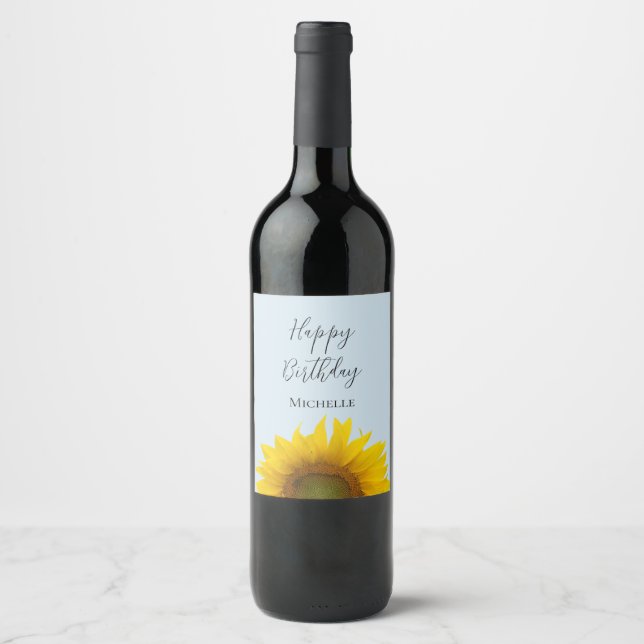 Étiquette Pour Bouteilles De Vin Joyeux Anniversaire tournesol élégant (Devant)