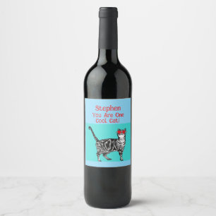 Étiquette Pour Bouteilles De Vin Joyeux anniversaire Vous Cool Tabby Chat Mens Mari