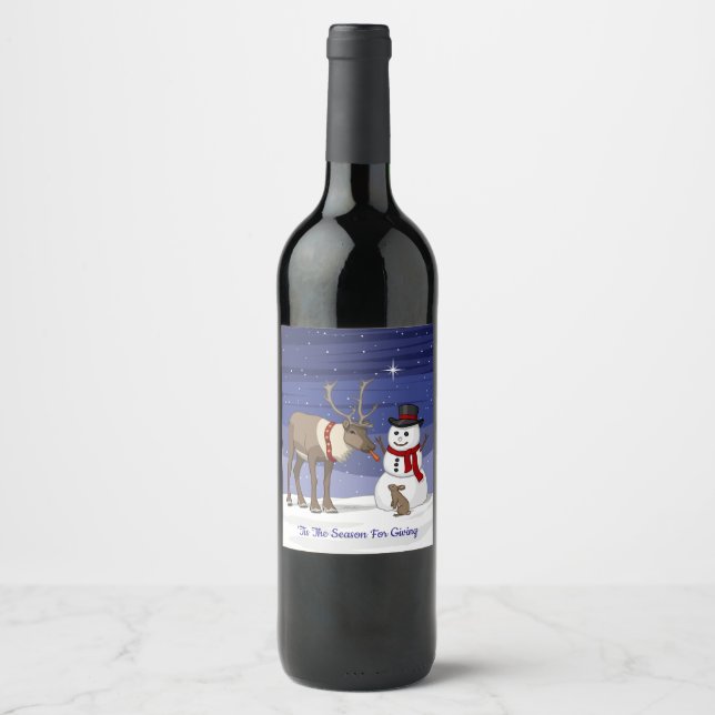 Étiquette Pour Bouteilles De Vin Joyeux bonhomme de neige de Noël & mignon renne (Devant)