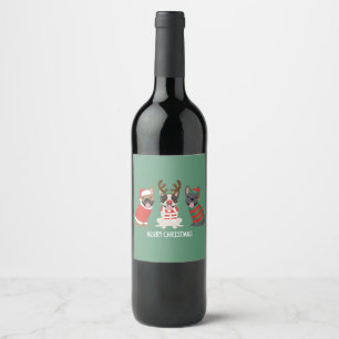 Étiquette Pour Bouteilles De Vin Joyeux Buldogs français de Noël