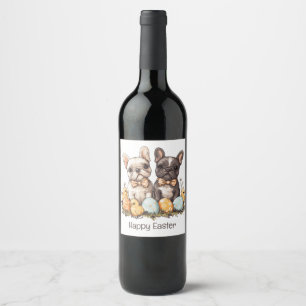 Étiquette Pour Bouteilles De Vin Joyeux Bulldogs français de Pâques
