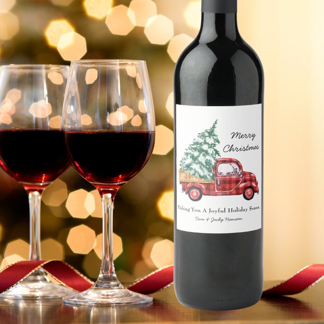 Étiquette Pour Bouteilles De Vin Joyeux Camion rouge Noël (Créateur téléchargé)