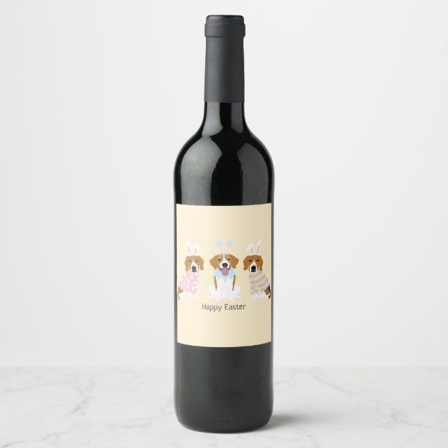 Étiquette Pour Bouteilles De Vin Joyeux Chiens Beagles de Pâques (Devant)