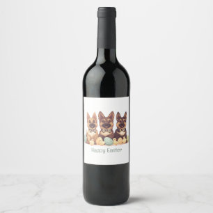 Étiquette Pour Bouteilles De Vin Joyeux Chiens bergers allemands de Pâques