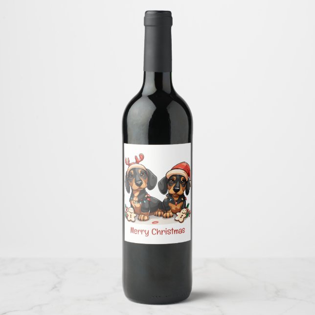 Étiquette Pour Bouteilles De Vin Joyeux Chiens de Noël (Devant)