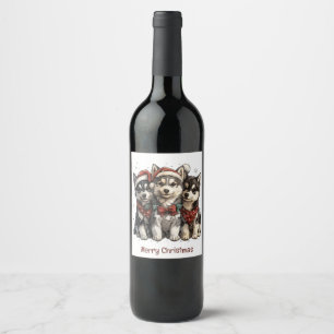 Étiquette Pour Bouteilles De Vin Joyeux Chiens Husky Noël