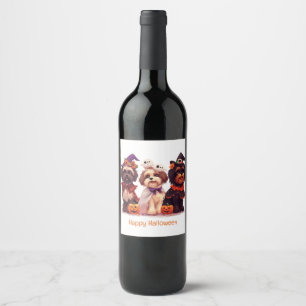 Étiquette Pour Bouteilles De Vin Joyeux Chih Tzu Chih Dogs d'Halloween