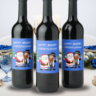 Étiquette Pour Bouteilles De Vin Joyeux Chrismukkah Père Noël rencontre le parti Ra