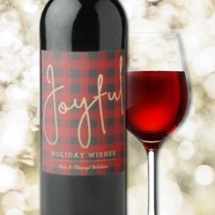 Étiquette Pour Bouteilles De Vin Joyeux d'or sur Buffalo Plaid