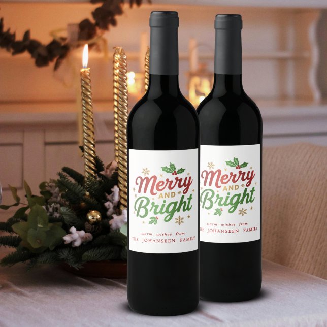 Étiquette Pour Bouteilles De Vin Joyeux et brillant Festive moderne de Noël tendanc (Créateur téléchargé)