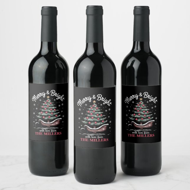 Étiquette Pour Bouteilles De Vin Joyeux et brillant sapin de Noël (Bouteilles)