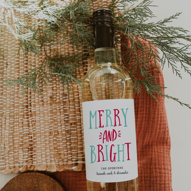 Étiquette Pour Bouteilles De Vin Joyeux et lumineux | Noël personnalisé (Créateur téléchargé)