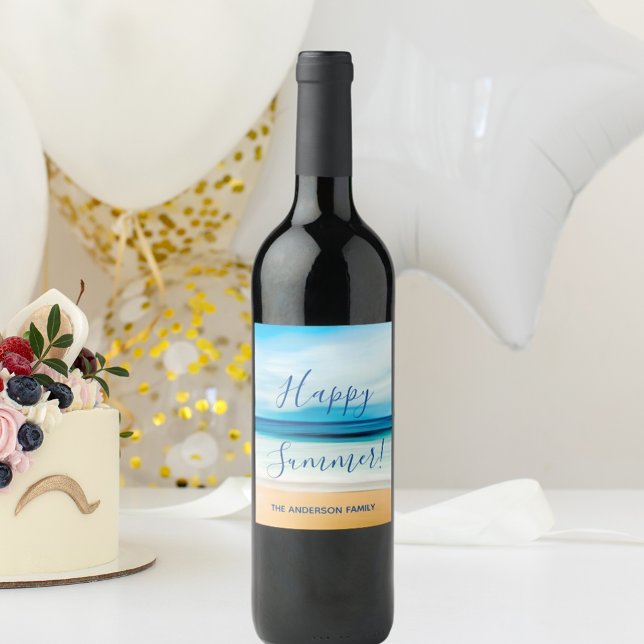 Étiquette Pour Bouteilles De Vin Joyeux été plage nautique mer tropicale (Créateur téléchargé)