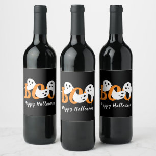 Étiquette Pour Bouteilles De Vin Joyeux Halloween Boo Ghosts Black