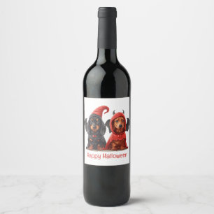 Étiquette Pour Bouteilles De Vin Joyeux Halloween Dachshund Chiens Devil Bat