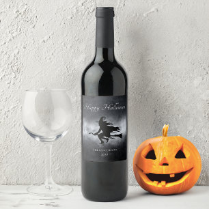 Étiquette Pour Bouteilles De Vin Joyeux Halloween Flying Witch Personnalisé