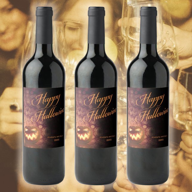 Étiquette Pour Bouteilles De Vin Joyeux Halloween Party Jack O'Lantern Hallowine (Jack O'Lantern Halloween Party "HalloWine" Wine Label. Perfect prize for best costume contest.)
