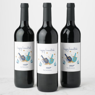 Étiquette Pour Bouteilles De Vin Joyeux Hanoukka Floral Dreidel