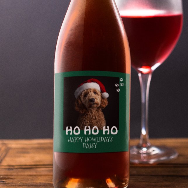 Étiquette Pour Bouteilles De Vin Joyeux Howlidays From Dog Photo Christmas (Créateur téléchargé)