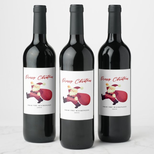 Étiquette Pour Bouteilles De Vin Joyeux Noël adorable Père Noël  (Bouteilles)