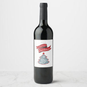 Étiquette Pour Bouteilles De Vin Joyeux Noël, Arbre stylisé, Année personnalisée
