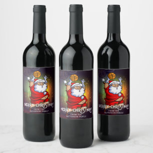 Étiquette Pour Bouteilles De Vin Joyeux Noël Basketball Père Noël Personnalisé