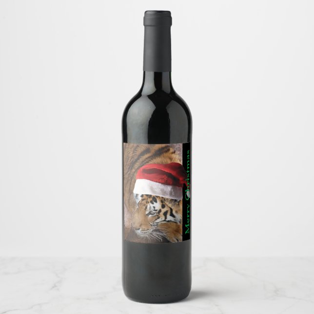 Étiquette Pour Bouteilles De Vin Joyeux Noël Bengale Tiger (Devant)