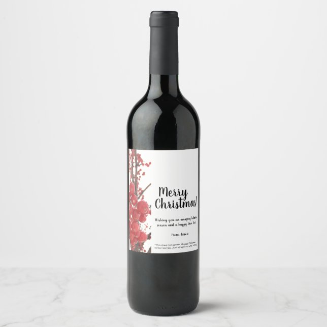 Étiquette Pour Bouteilles De Vin Joyeux Noël, Berries d'hiver (Devant)