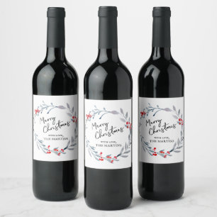 Étiquette Pour Bouteilles De Vin Joyeux Noël bleu couronne Étiquette de vin