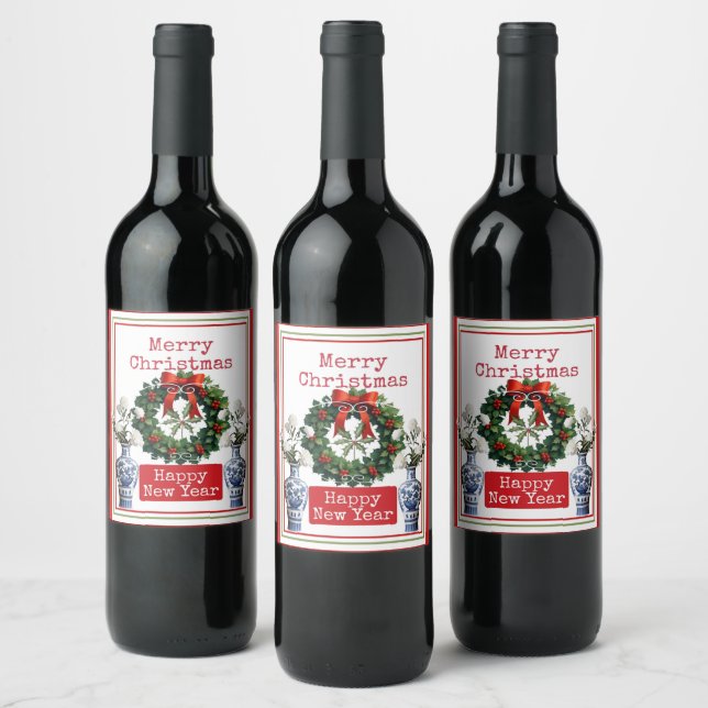 ÉTIQUETTE POUR BOUTEILLES DE VIN JOYEUX NOËL BONNE ANNÉE (Bouteilles)