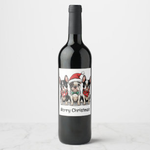 Étiquette Pour Bouteilles De Vin Joyeux Noël Boston Terrier Chiens