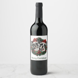 Étiquette Pour Bouteilles De Vin Joyeux Noël Boston Terrier Chiens de vacances Wrea