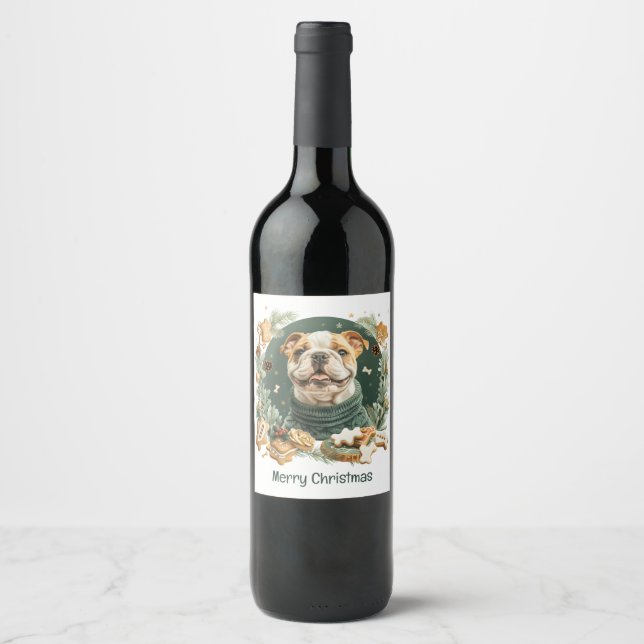 Étiquette Pour Bouteilles De Vin Joyeux Noël Bouledogue Anglais (Devant)
