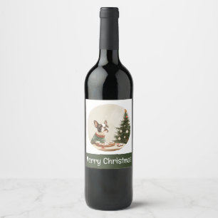 Étiquette Pour Bouteilles De Vin Joyeux Noël chien Boston Terrier