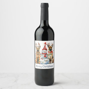 Étiquette Pour Bouteilles De Vin Joyeux Noël Chiens bergers allemands
