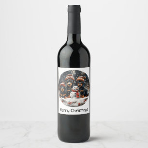 Étiquette Pour Bouteilles De Vin Joyeux Noël Chiens Chiens Snowman