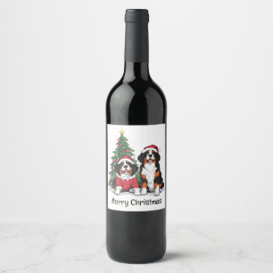 Étiquette Pour Bouteilles De Vin Joyeux Noël Chiens de Montagne des Bernes