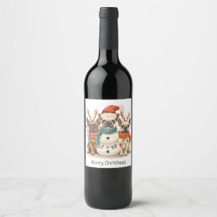 Étiquette Pour Bouteilles De Vin Joyeux Noël Chiens de rennes Français