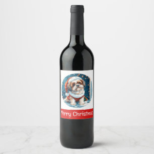 Étiquette Pour Bouteilles De Vin Joyeux Noël Chih Tzu Père Noël Chien