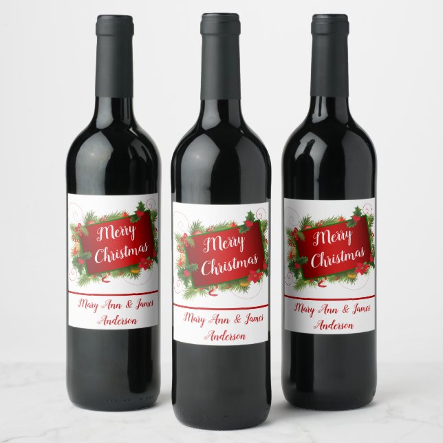 Étiquette Pour Bouteilles De Vin Joyeux Noël customisé (Bouteilles)