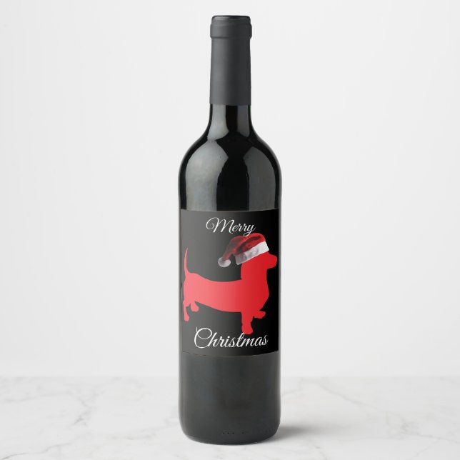 Étiquette Pour Bouteilles De Vin Joyeux Noël Dachshund (Devant)