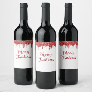 Étiquette Pour Bouteilles De Vin Joyeux Noël de la parties scintillant rouge