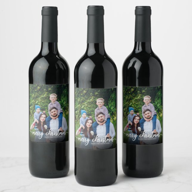 Étiquette Pour Bouteilles De Vin Joyeux Noël Écriture Blanche Cute Fête (Bouteilles)