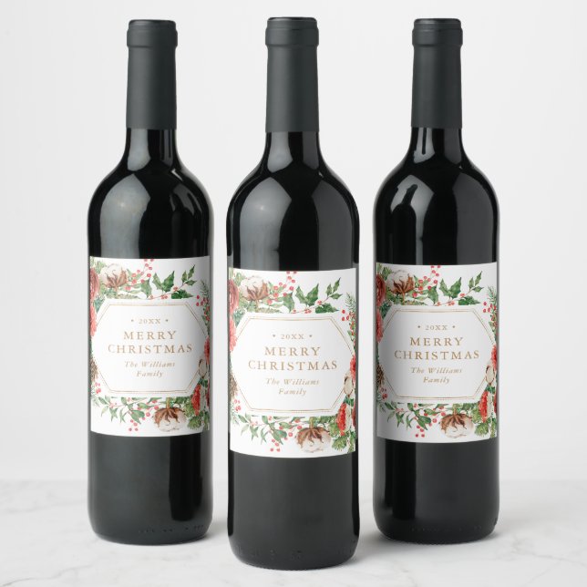 Étiquette Pour Bouteilles De Vin Joyeux Noël élégant (Bouteilles)