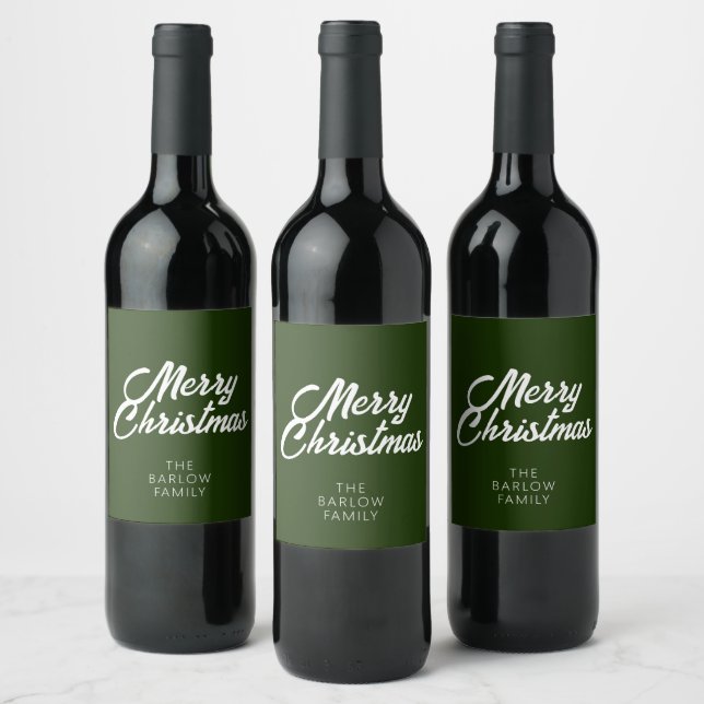 Étiquette Pour Bouteilles De Vin Joyeux Noël en Forêt/Vert foncé (Bouteilles)