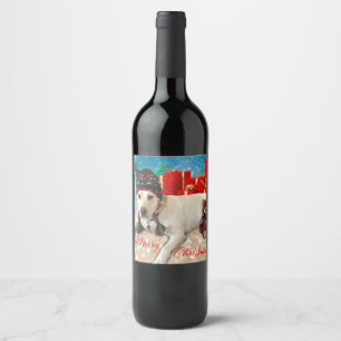 Étiquette Pour Bouteilles De Vin Joyeux Noël Festif mignon chien avec Antlers