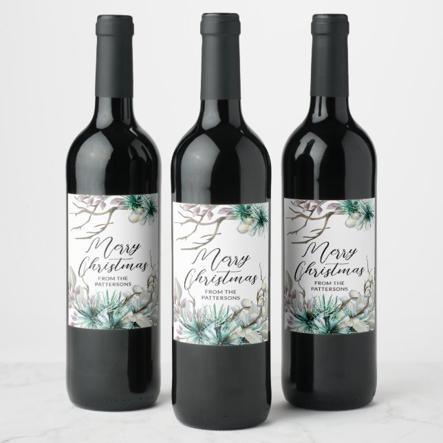 Étiquette Pour Bouteilles De Vin Joyeux Noël Fêtes hivernales Floral (Bouteilles)