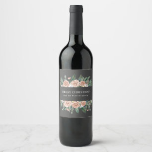 Étiquette Pour Bouteilles De Vin joyeux Noël fleuri hiver moderne